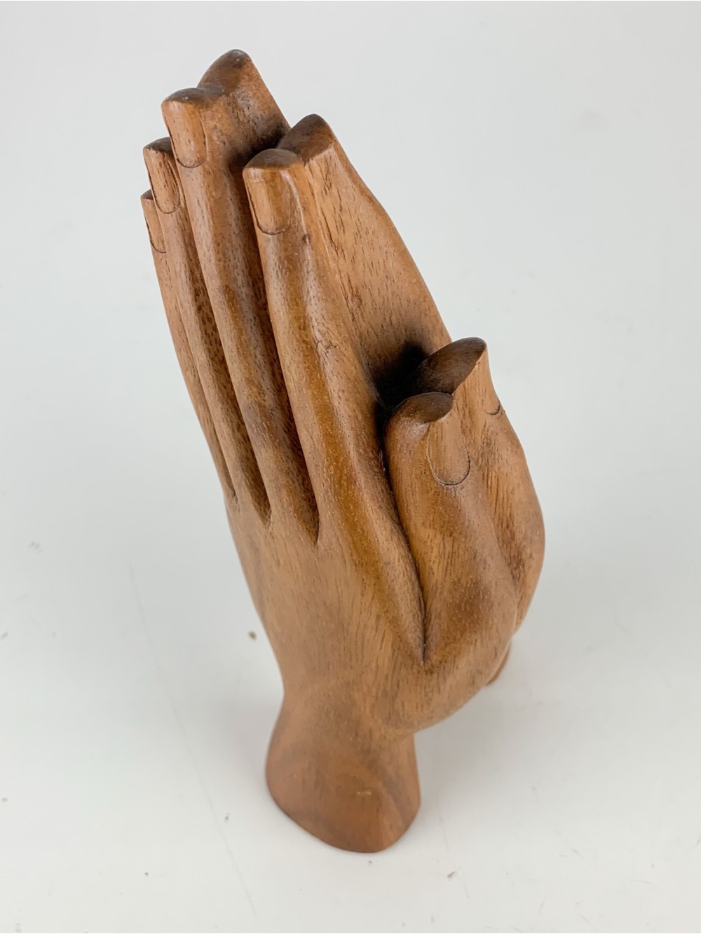 Vintage Hand-Carved Wooden Religious Praying Hands Free Standing Sculpture